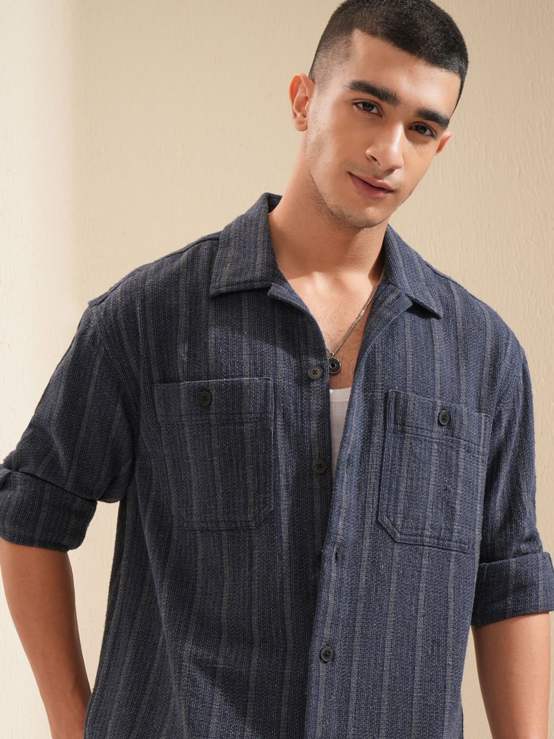 

HIGHLANDER Men Opaque Checked Casual Shirt, Navy blue