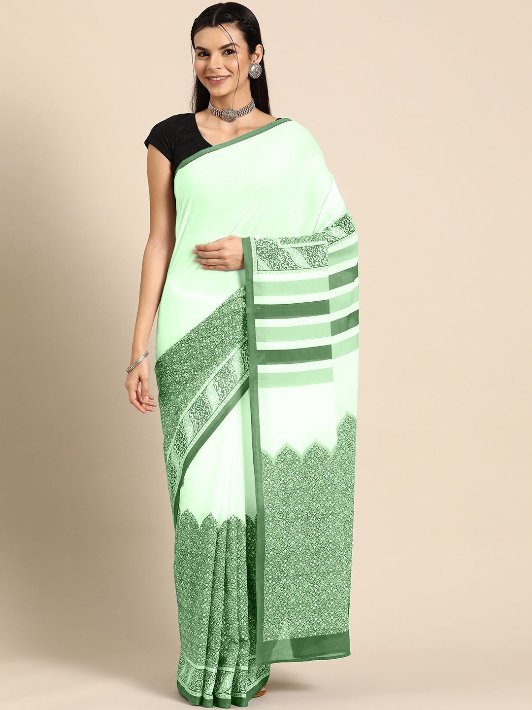 

BUTA BUTI Floral Pure Cotton Saree, Green