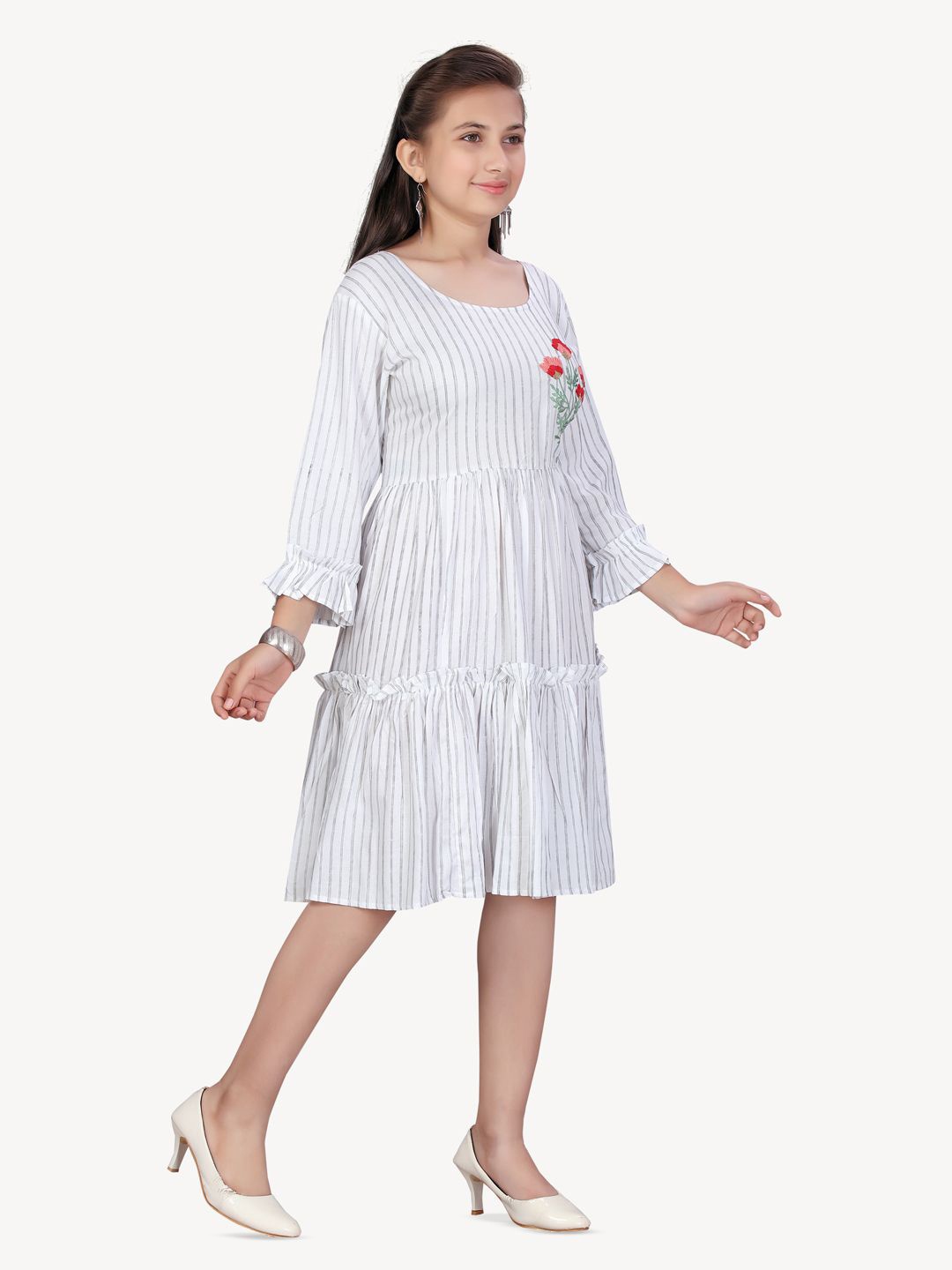 

BAESD Girls Striped Bell Sleeves Cotton A-Line Dress, Grey