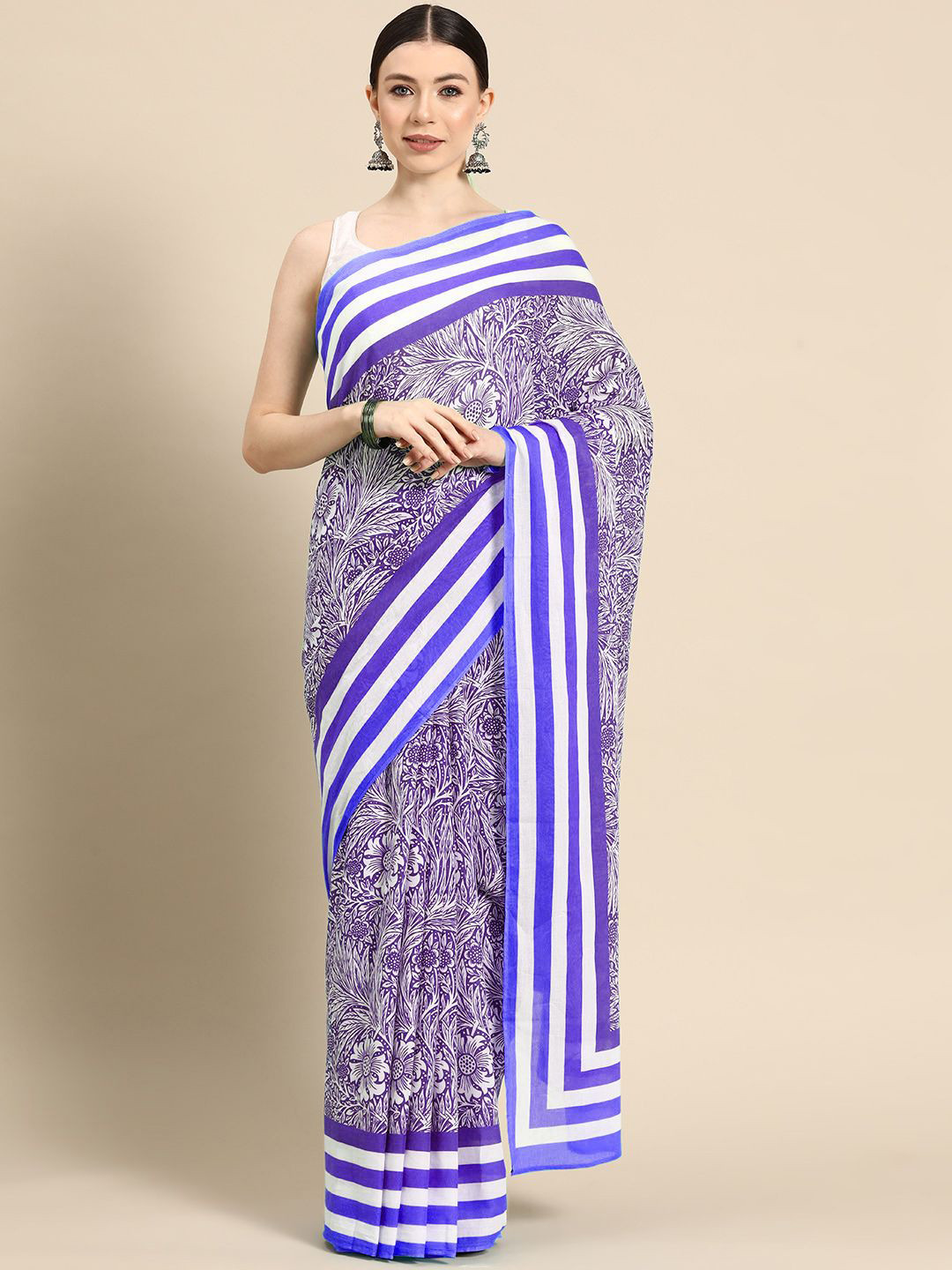 

BUTA BUTI Floral Pure Cotton Saree, Blue