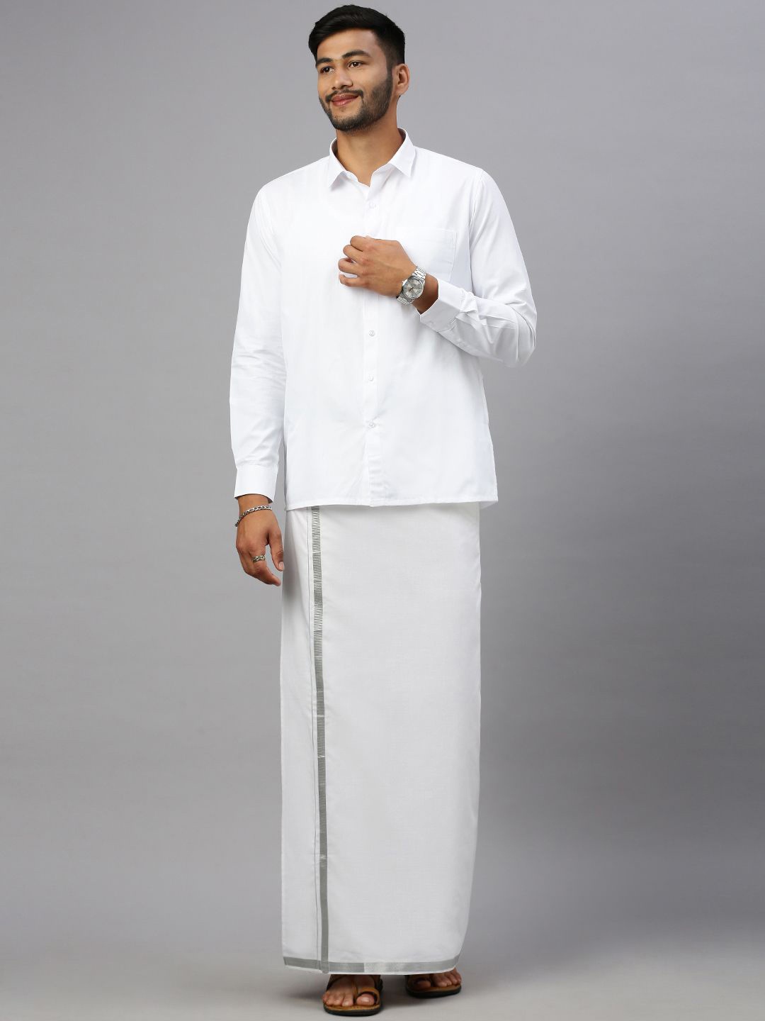 

Ramraj Men Zari Border Dhoti, White