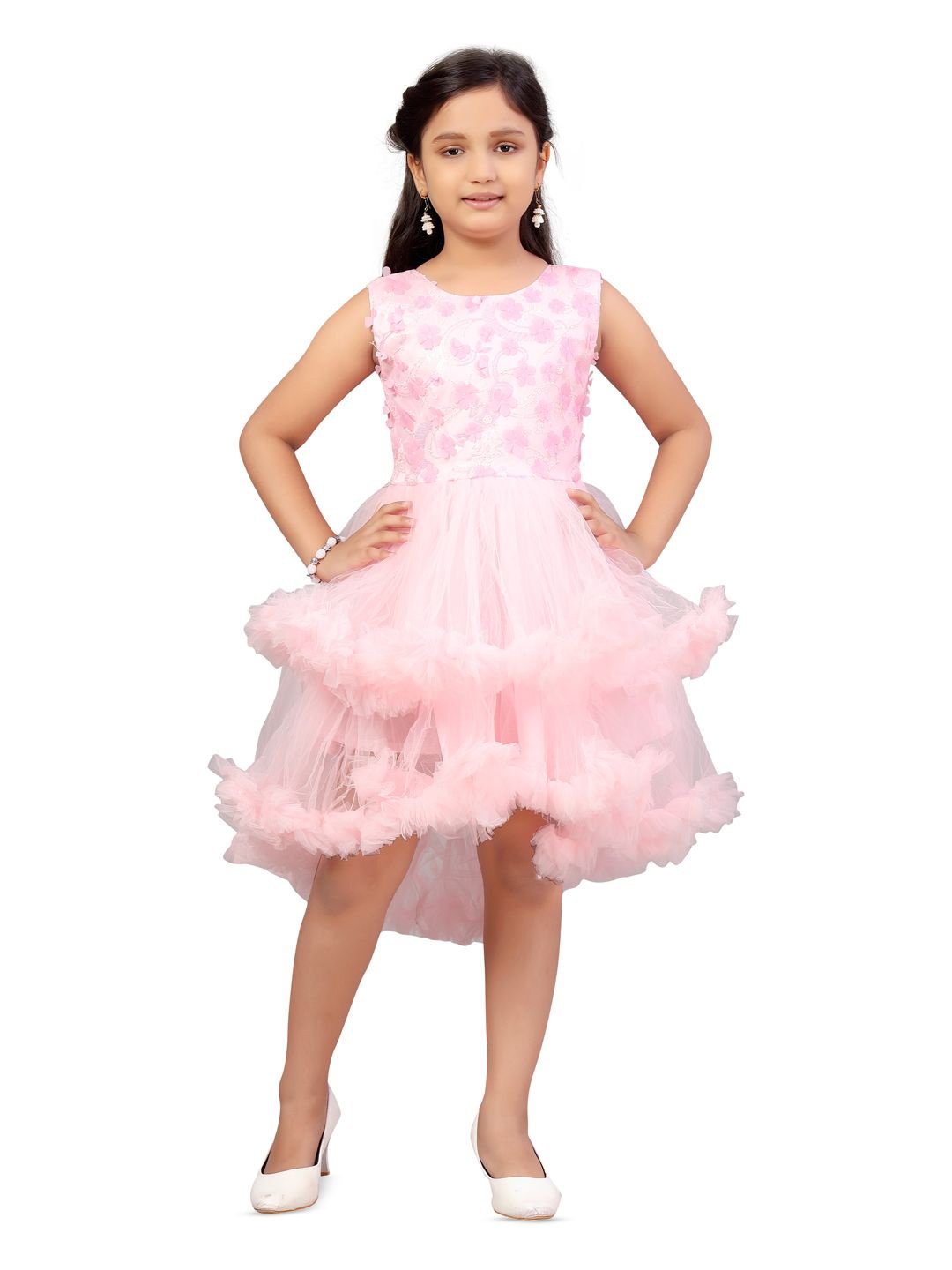 

BAESD Girls Embellished Net Fit & Flare Dress, Pink