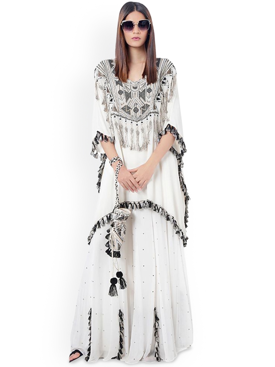 

Payal Singhal Amaya Yoke Design Embroidered Thread Work Kaftan With Sharara, White