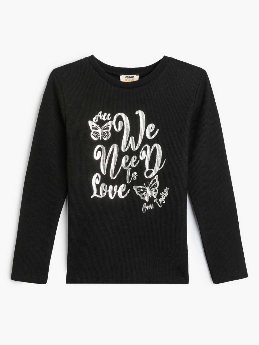 

Koton Girls Typography Printed Round Neck Cotton T-Shirt, Black