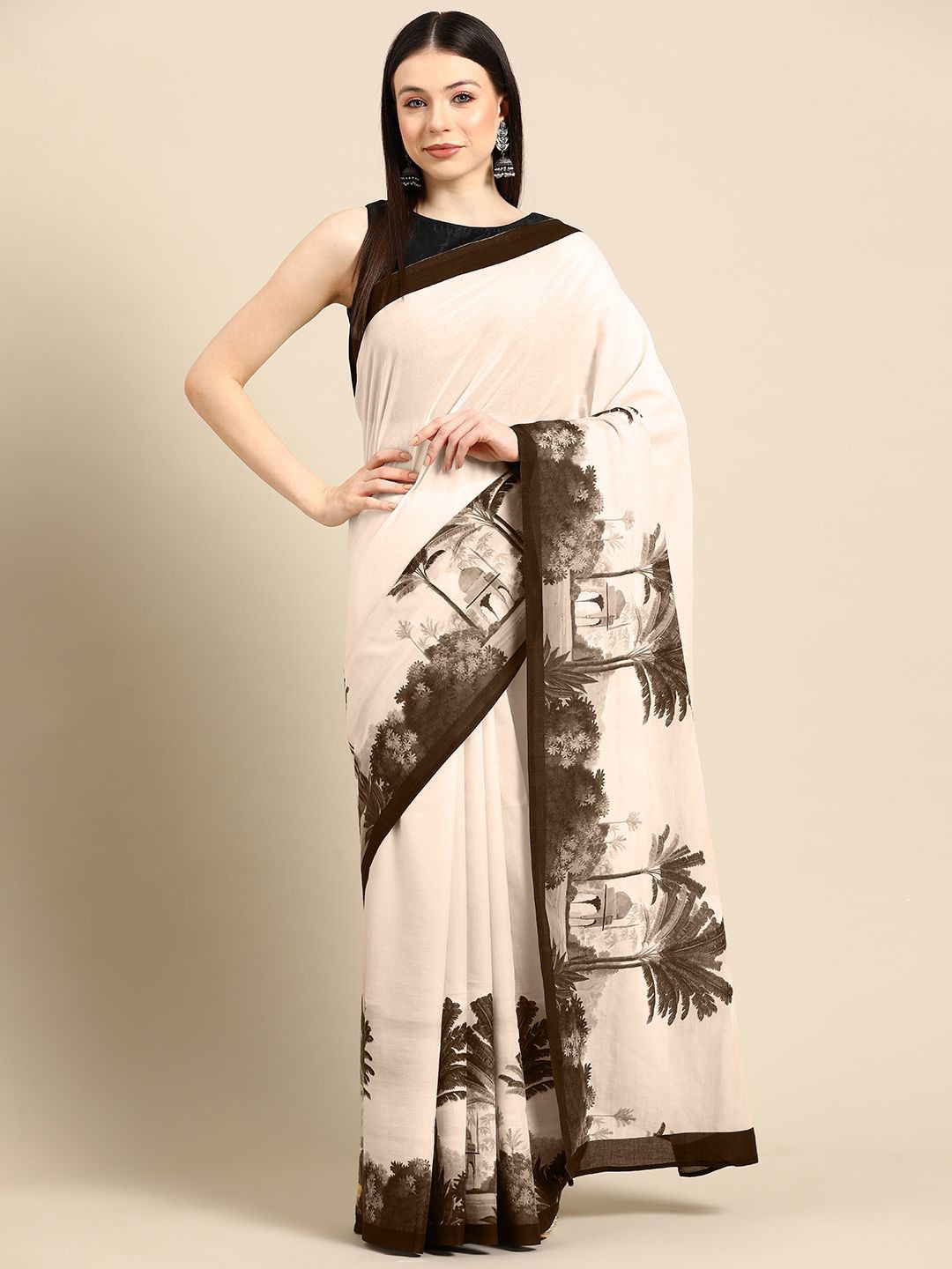 

BUTA BUTI Pure Cotton Saree, Coffee brown