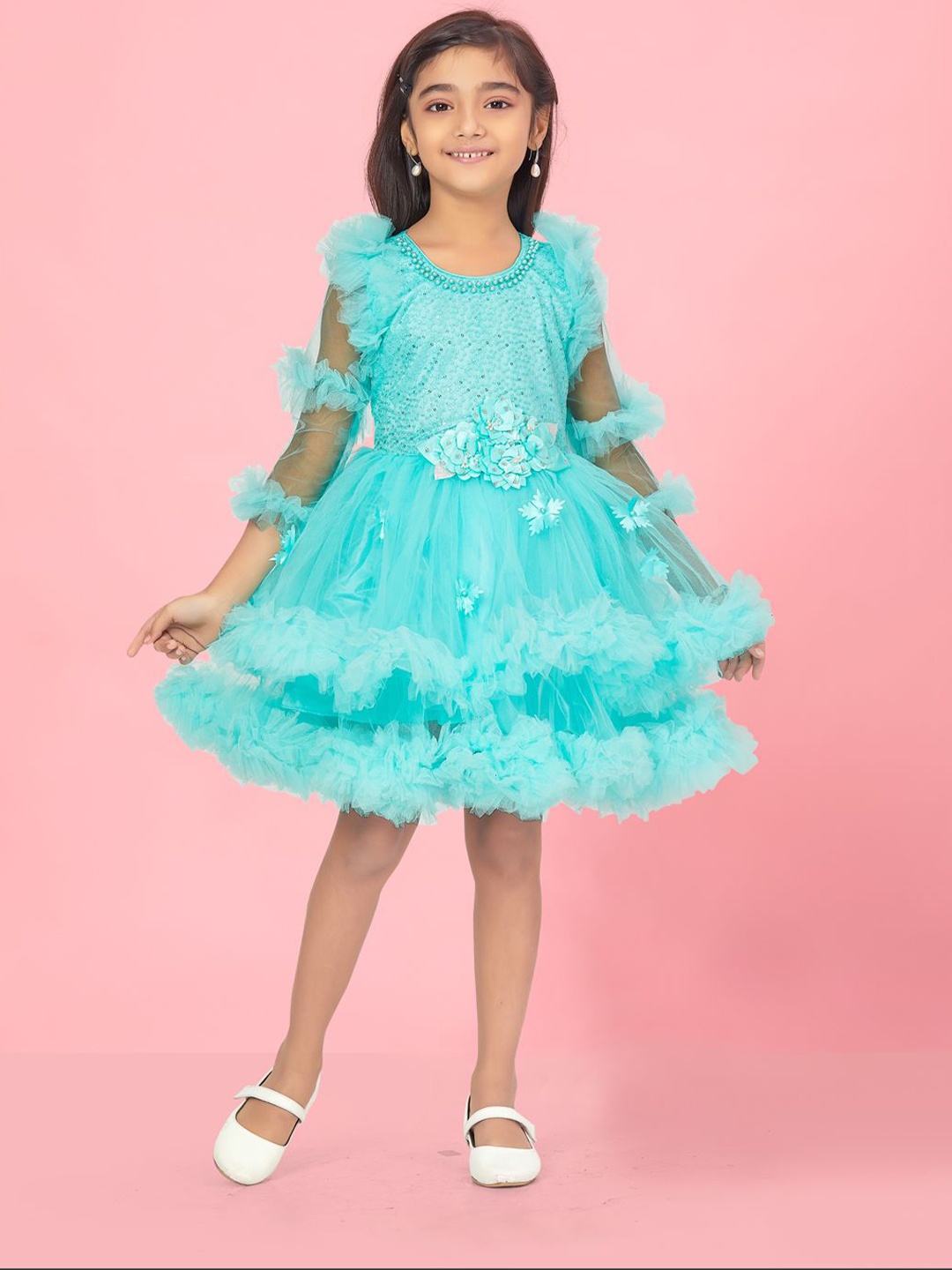 

BAESD Girls Embellished Net Fit & Flare Dress, Sea green