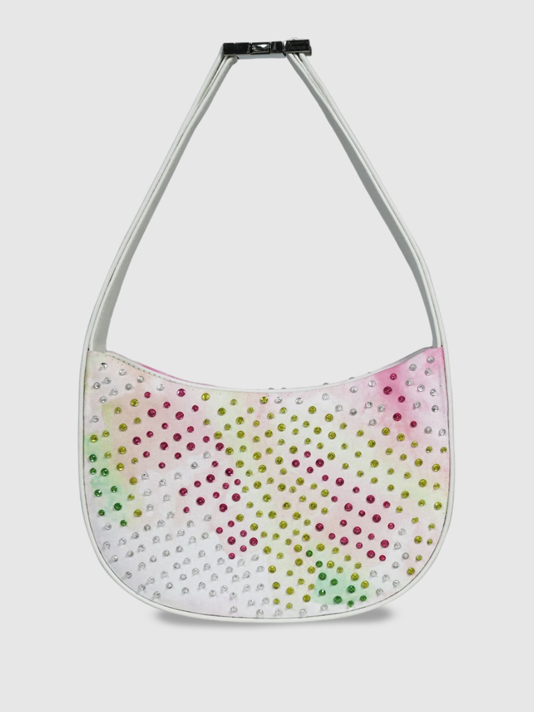 

D'oro Embellished Structured Hobo Bag, White