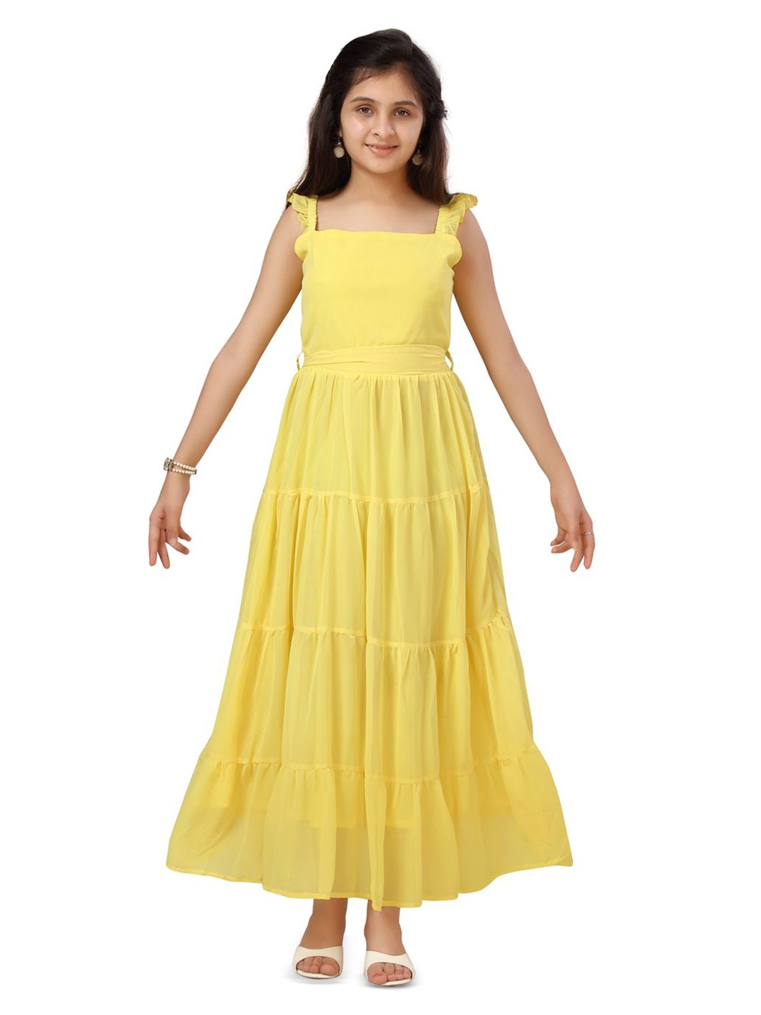 

BAESD Girls Square Neck Sleeveless Tiered Maxi Dress, Yellow