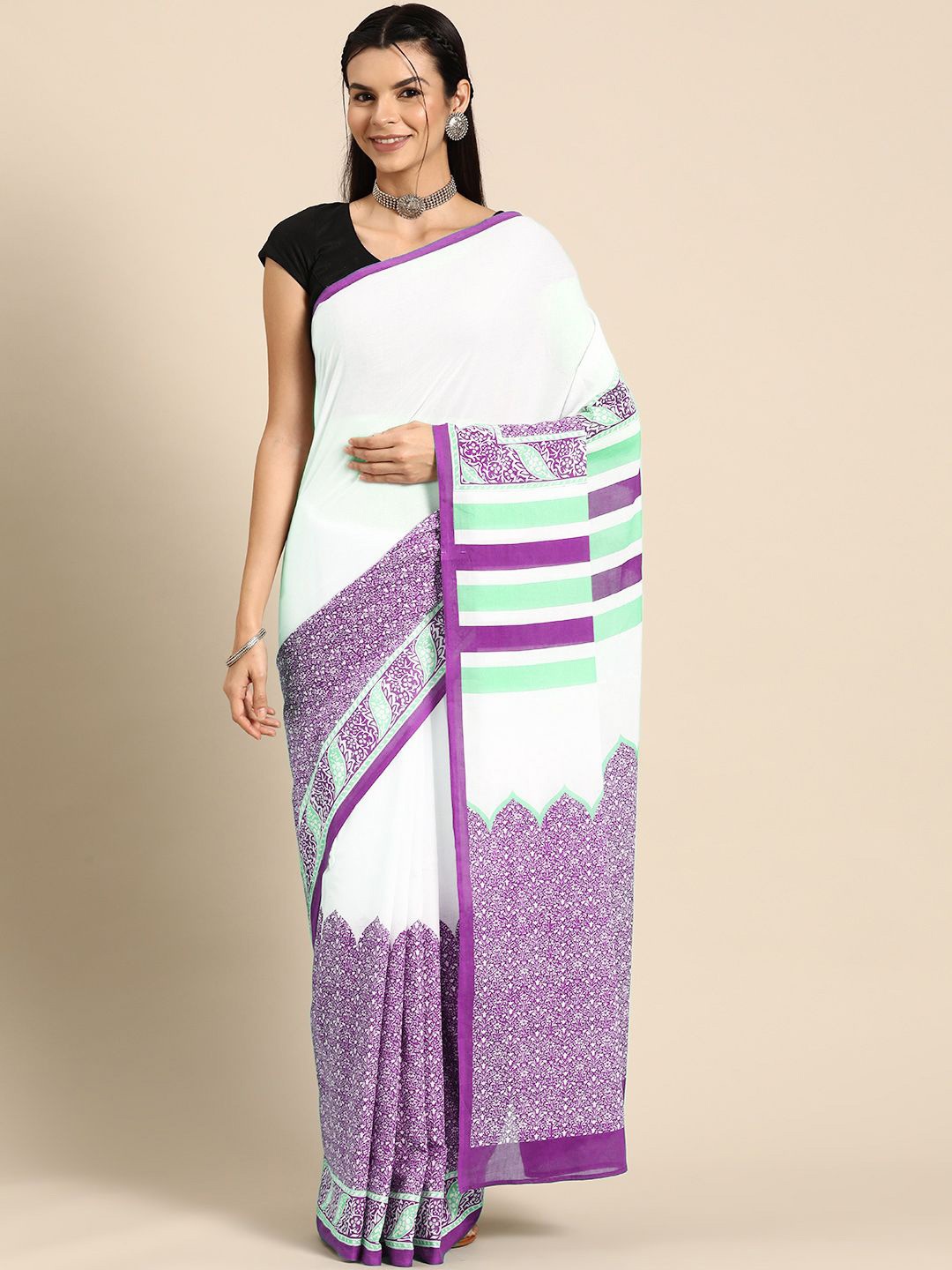 

BUTA BUTI Floral Pure Cotton Saree, Lavender