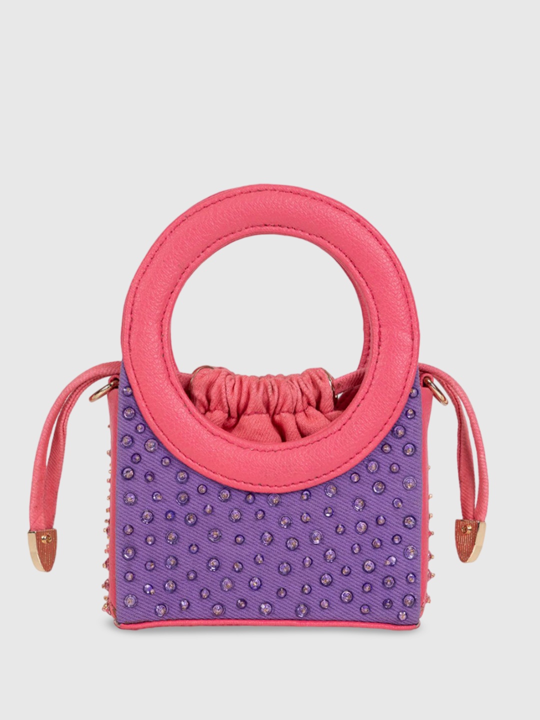 

D'oro Embellished Structured Handheld Bag with Tasselled, Purple