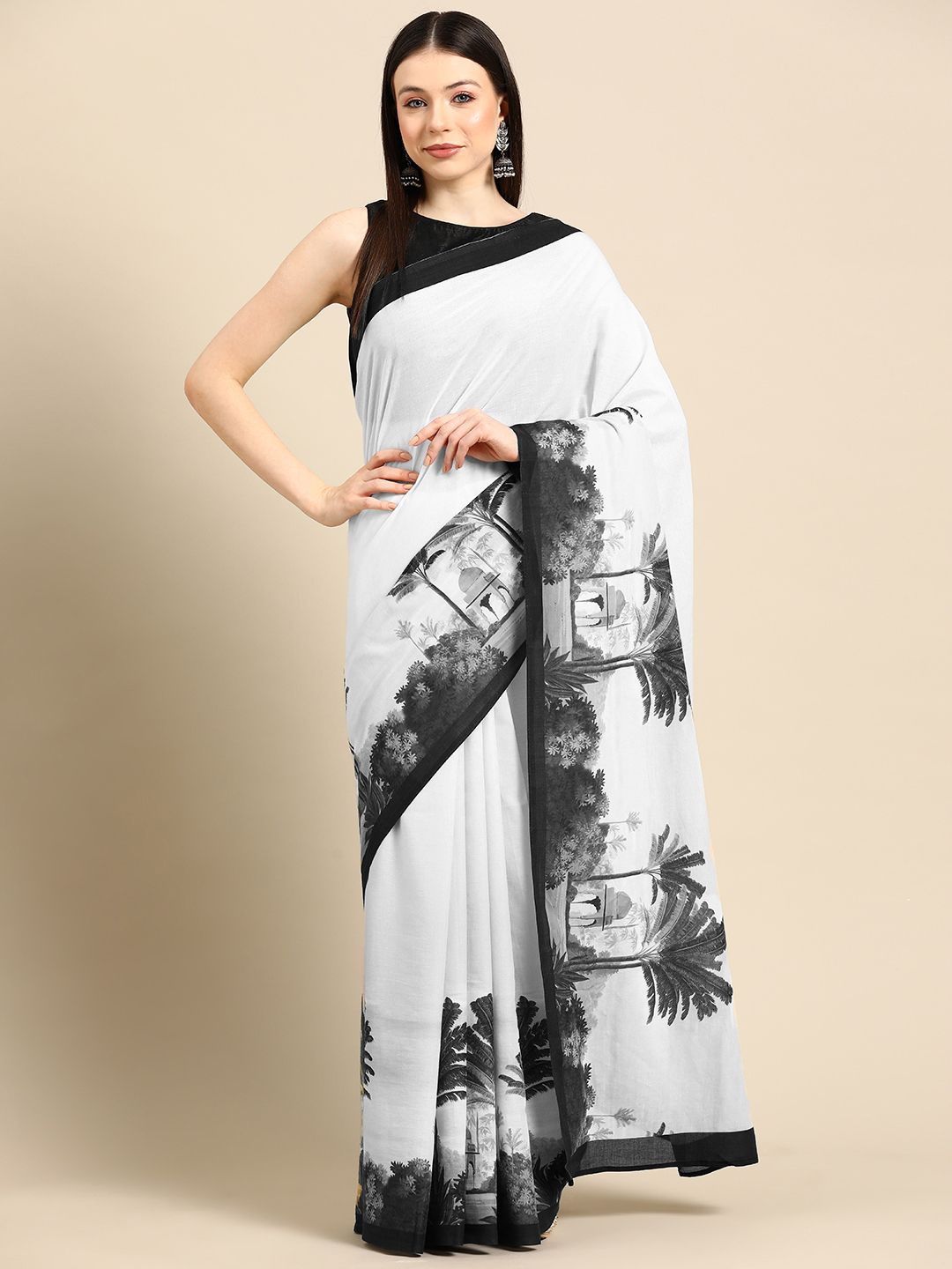 

BUTA BUTI Floral Pure Cotton Saree, Black
