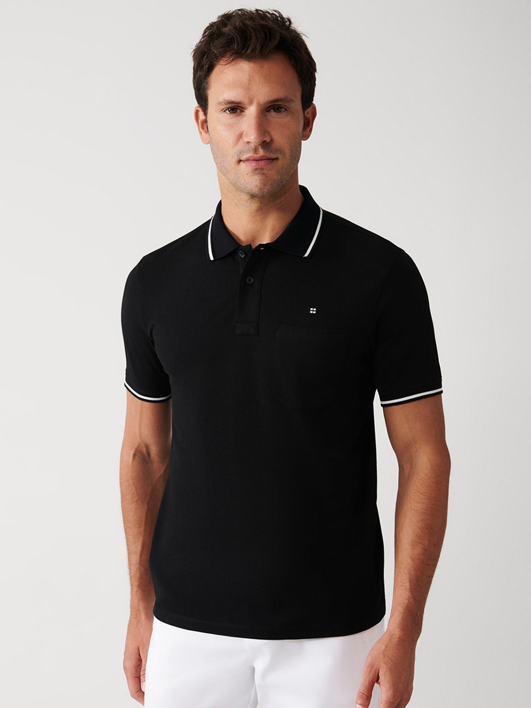 

AVVA Men Solid Polo Collar Cotton T-Shirt, Black