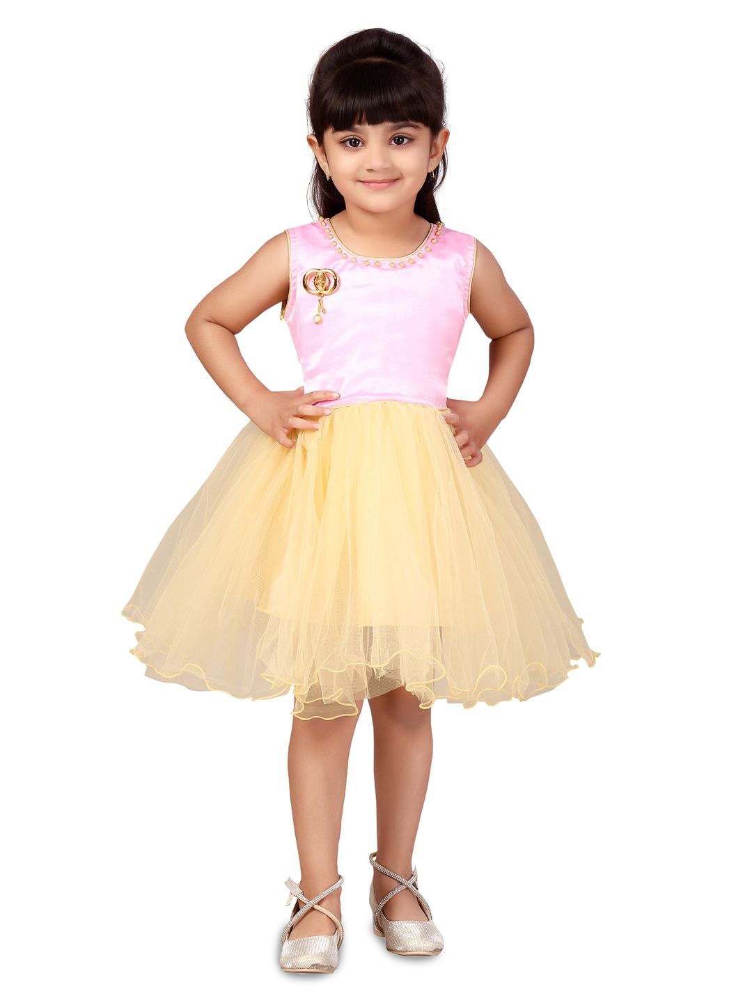 

BAESD Girls Solid Net Fit & Flare Dress, Pink