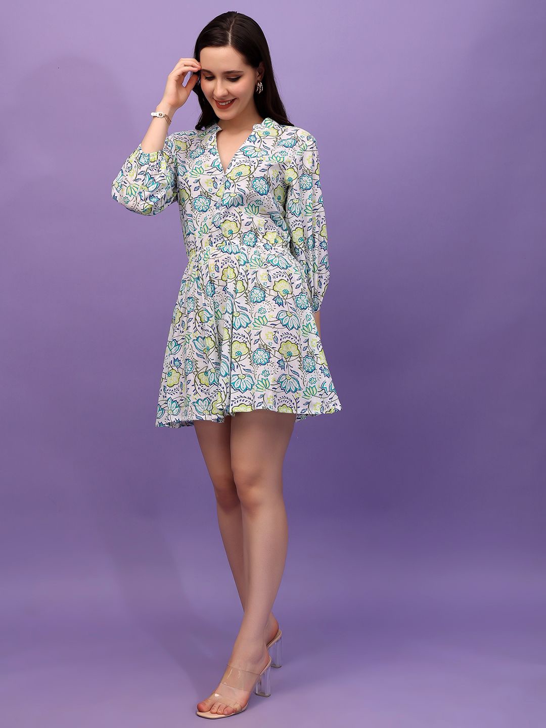 

Cation Floral Print Fit & Flare Dress, White