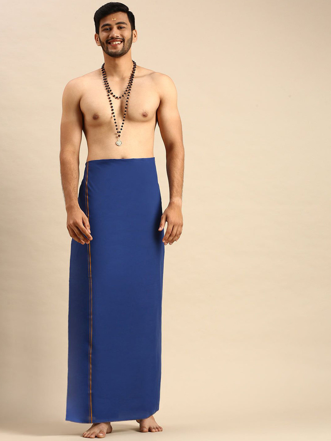 

Ramraj Men Bordered Devotional Dhoti, Blue