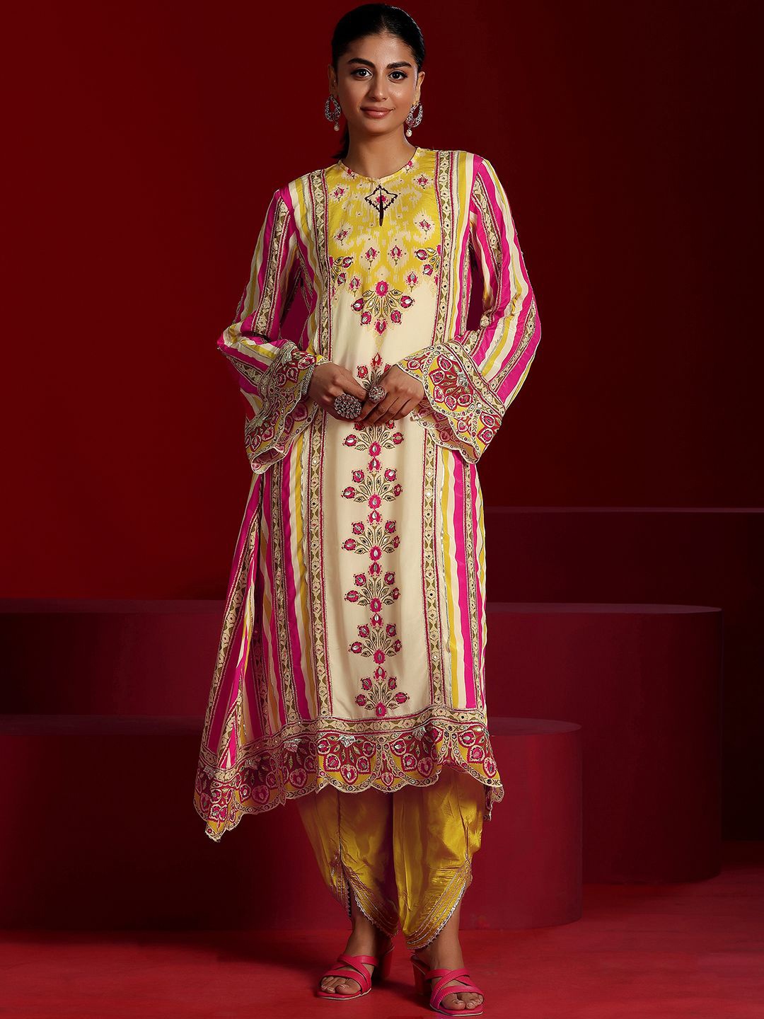 

Libas Art Floral Printed A-Line Kurta with Dhoti Pant, Cream