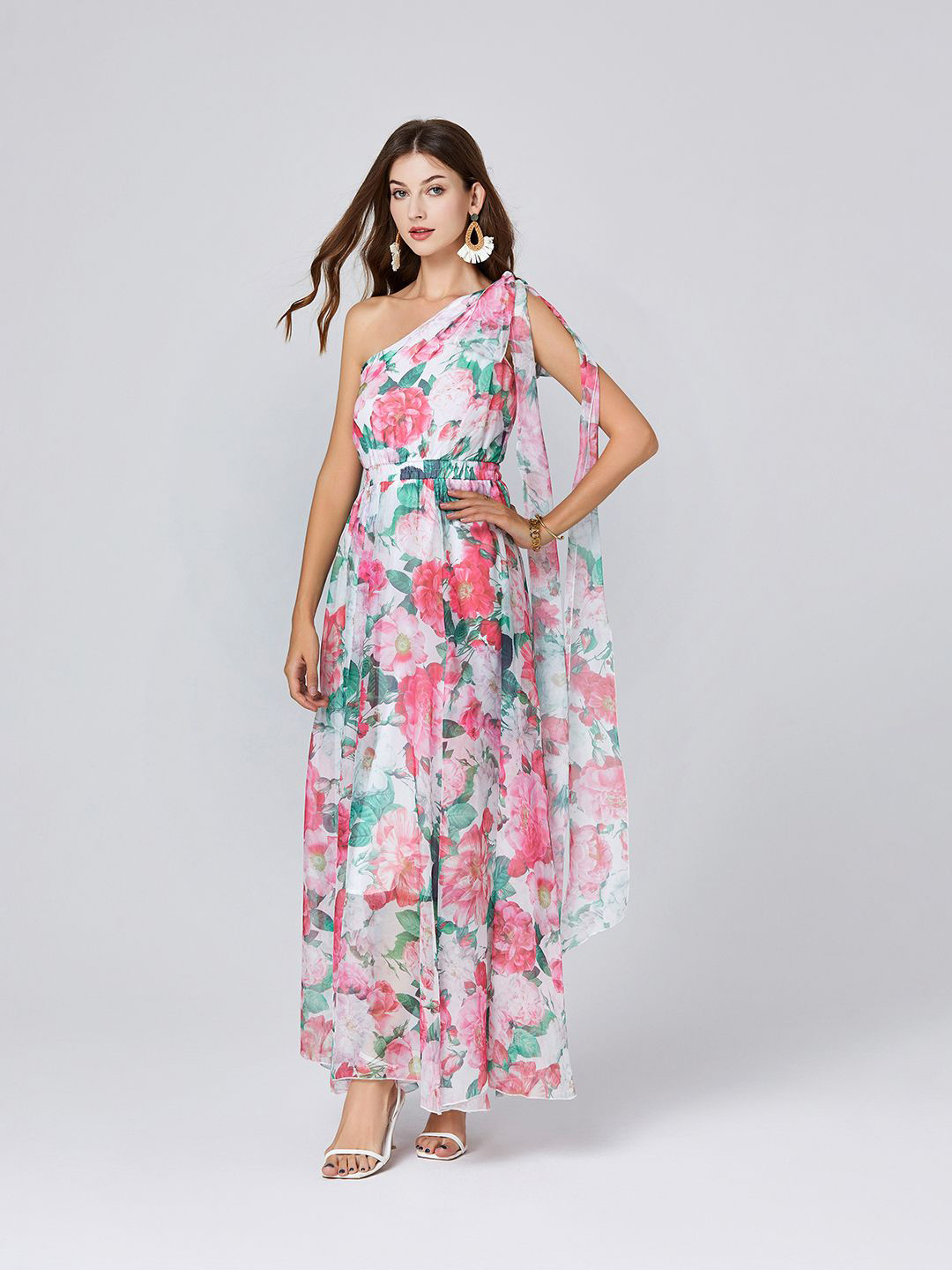 

JC Collection Floral Print Slit Sleeve Maxi Dress, Pink