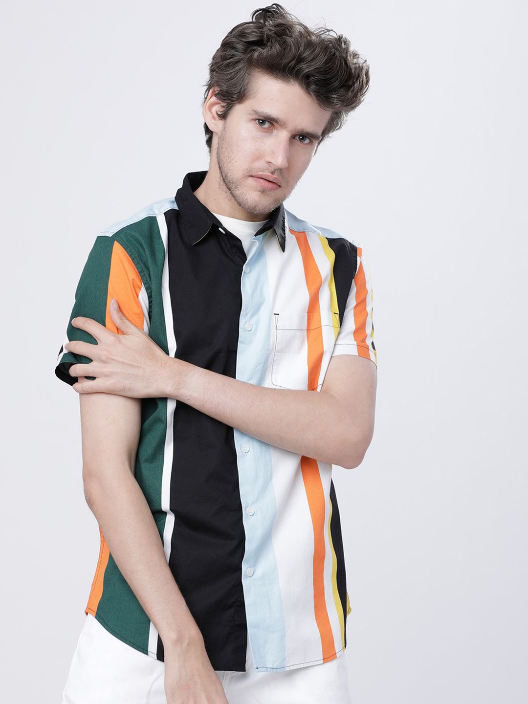 

HIGHLANDER Men Slim Fit Multi Stripes Opaque Striped Casual Shirt, Black