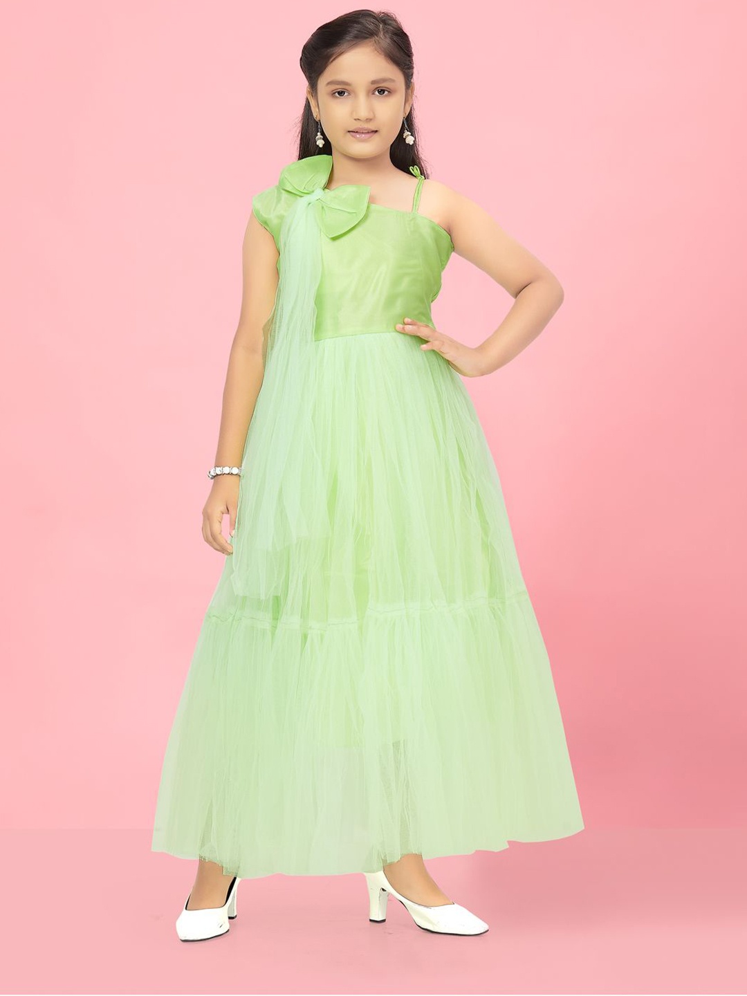 

BAESD One Shoulder Net Maxi Dress, Green