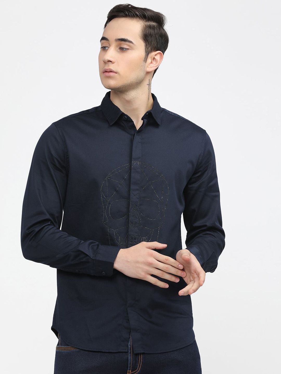 

HIGHLANDER Men Slim Fit Opaque Casual Shirt, Navy blue