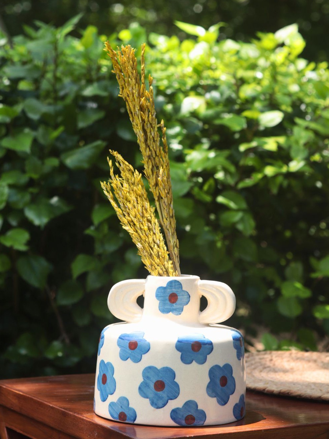 

WEAVING HOMES White & Blue Printed Ceramic Flower Vases