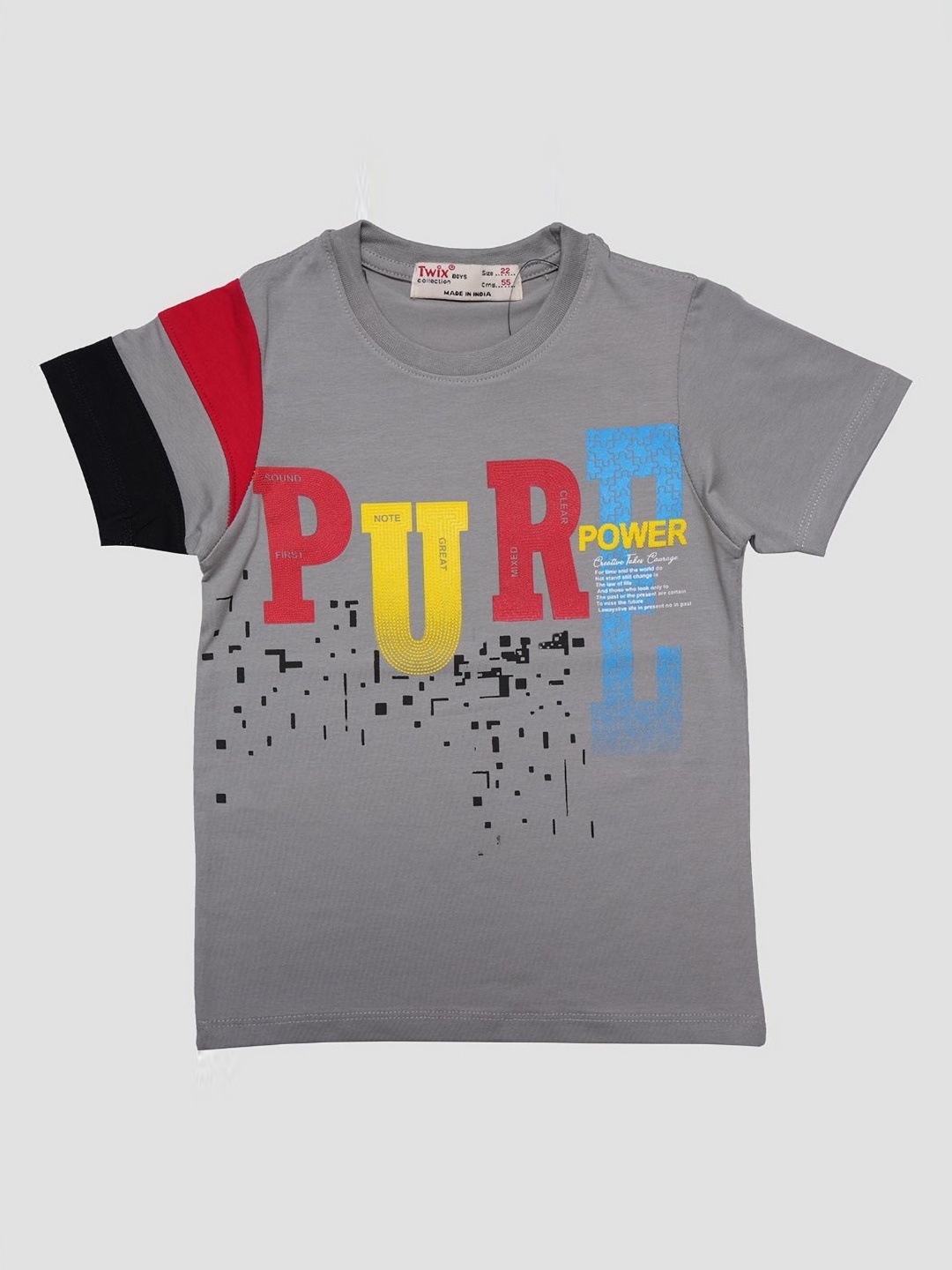 

TWIX Boys Typography Printed Round Neck Cotton T-Shirt, Silver
