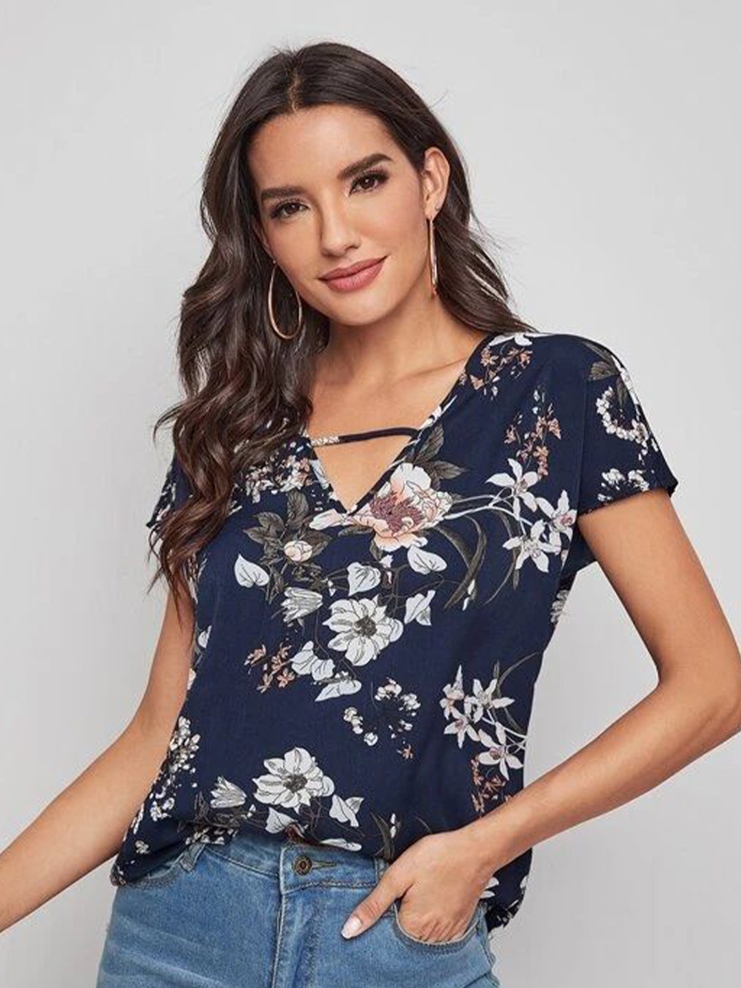 

Stylecast X Slyck Floral Print Top, Navy blue
