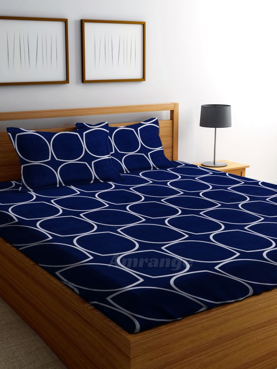 

AMRANGE Blue & White Geometric 250 TC King Bedsheet with 2 Pillow Covers