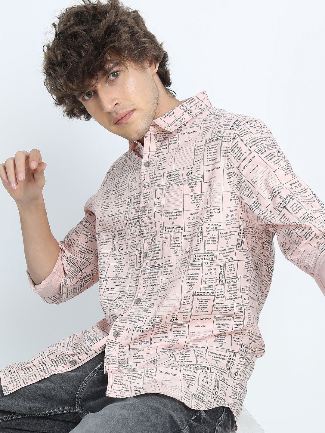 

HIGHLANDER Men Slim Fit Opaque Printed Casual Shirt, Pink