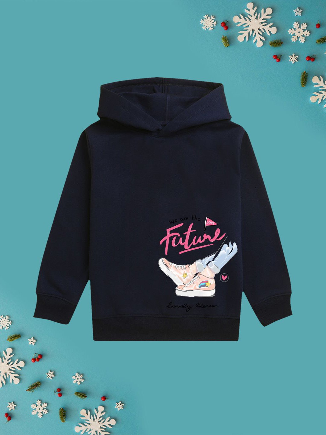 

NUSYL Girls Graphic Printed Hooded Sweatshirt, Navy blue