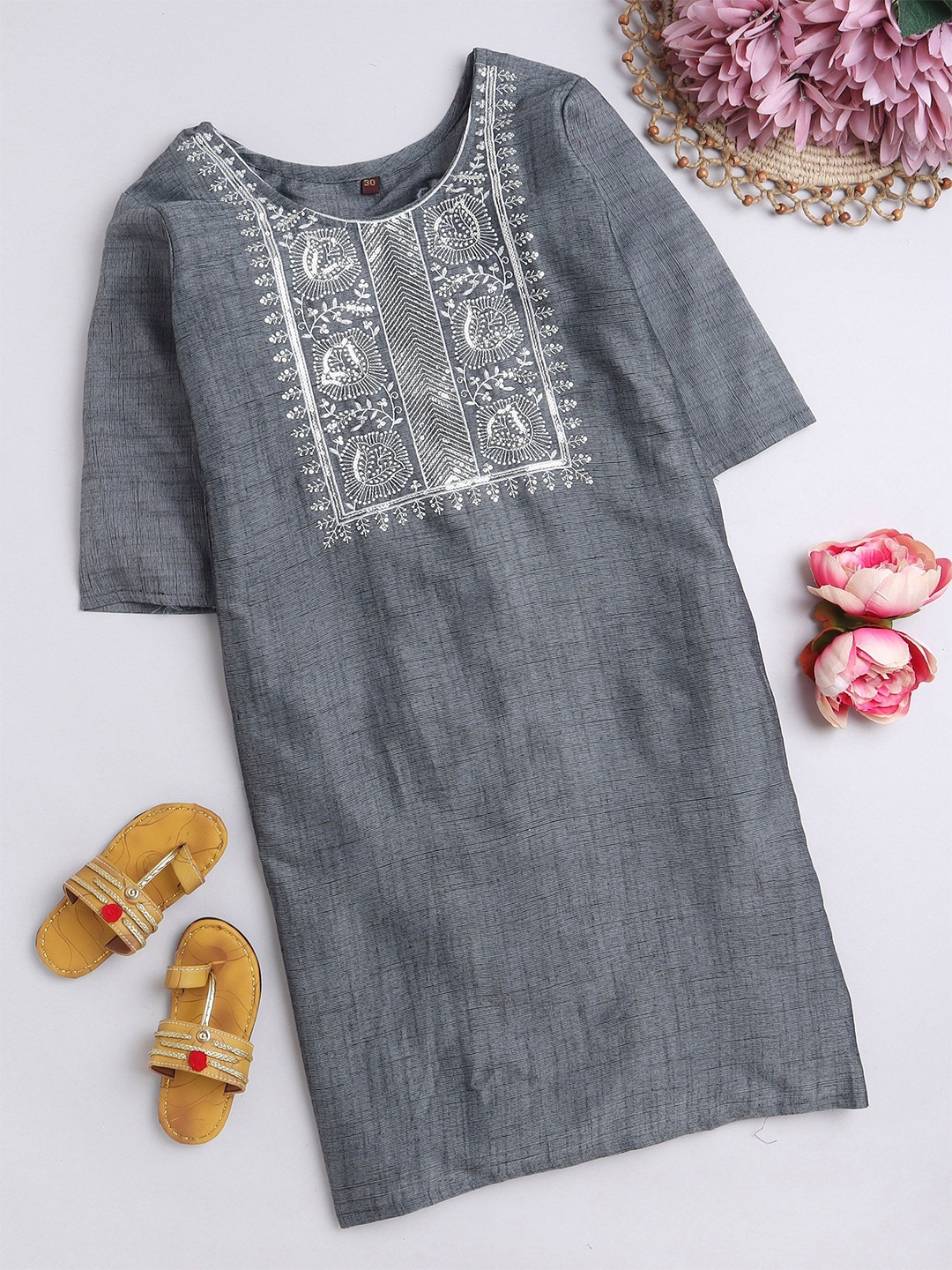 

BAESD Girls Embroidered Straight Kurtis, Grey