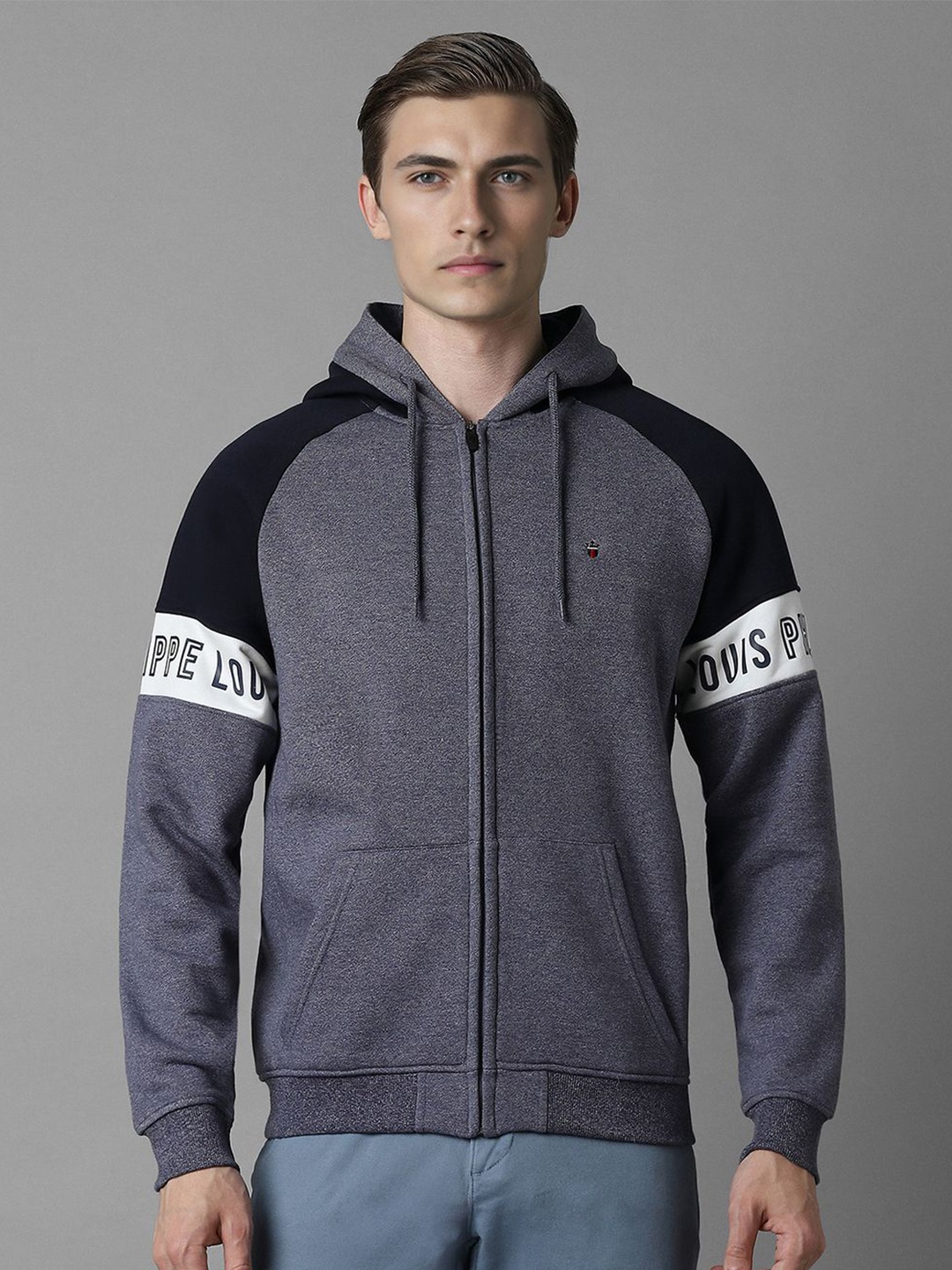 

Louis Philippe Sport Men Solid Hooded Pure Cotton Sweatshirt, Grey