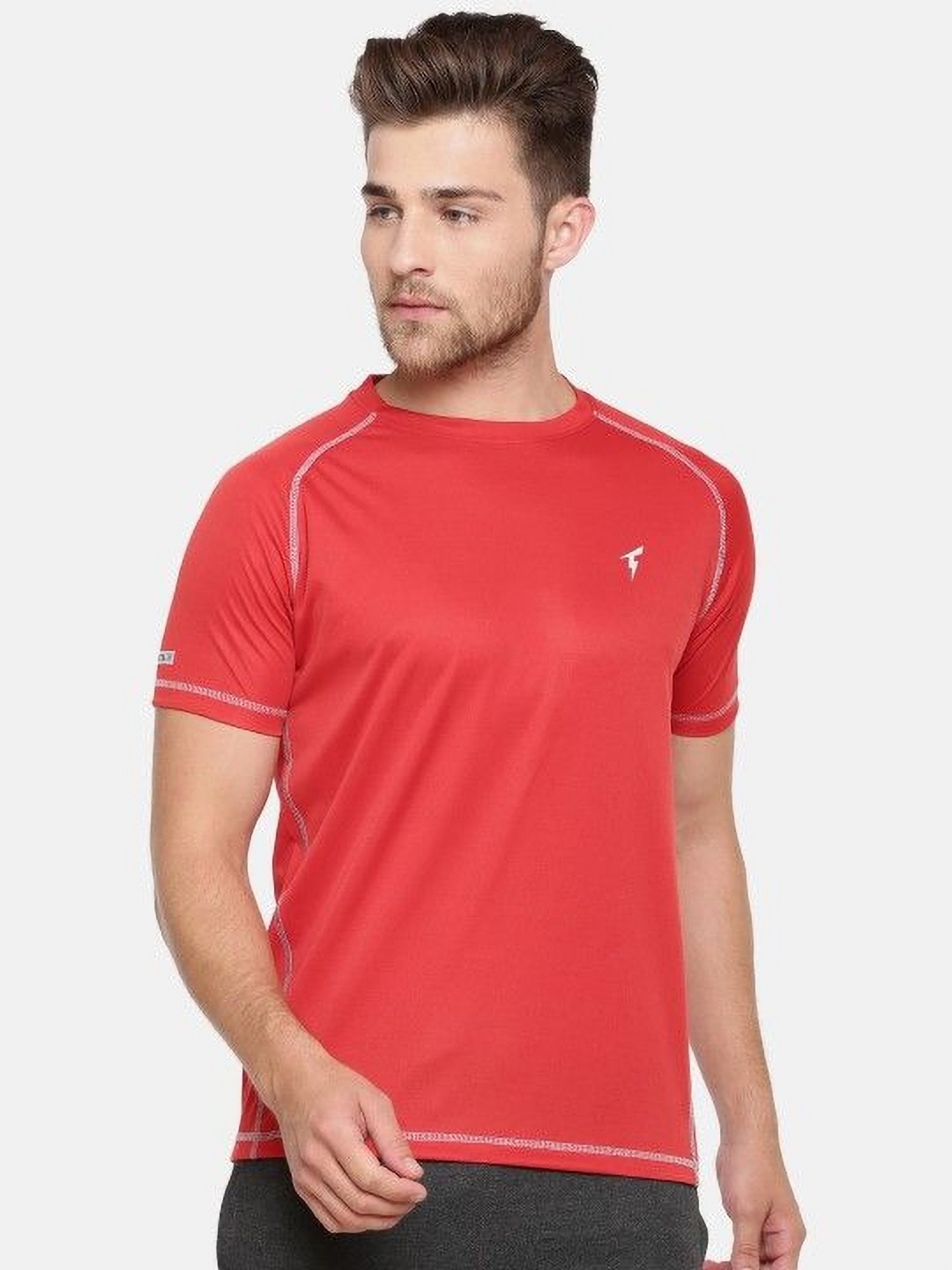 

Bareblow Men Solid Round Neck Cotton T-Shirt, Red