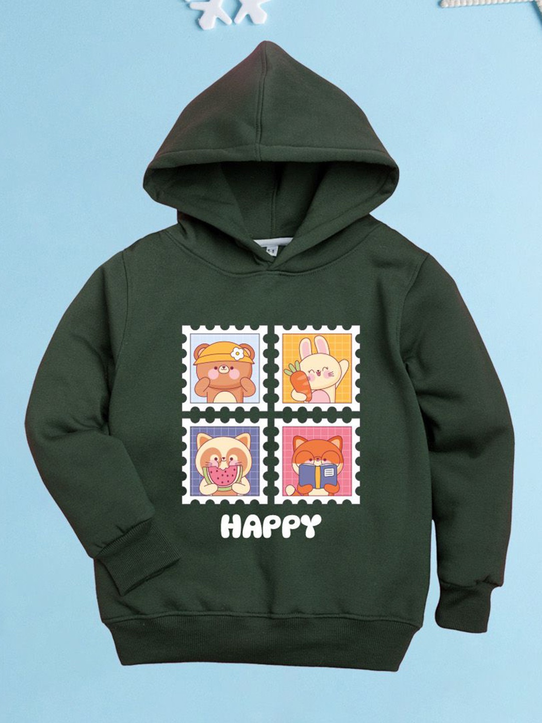 

NUSYL Girls Graphic Printed Hooded Sweatshirt, Olive
