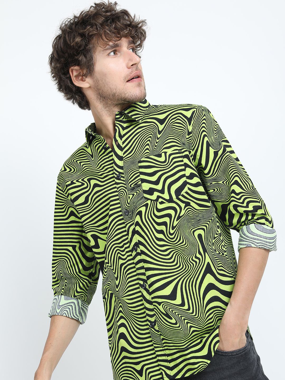 

HIGHLANDER Men Slim Fit Opaque Printed Casual Shirt, Black