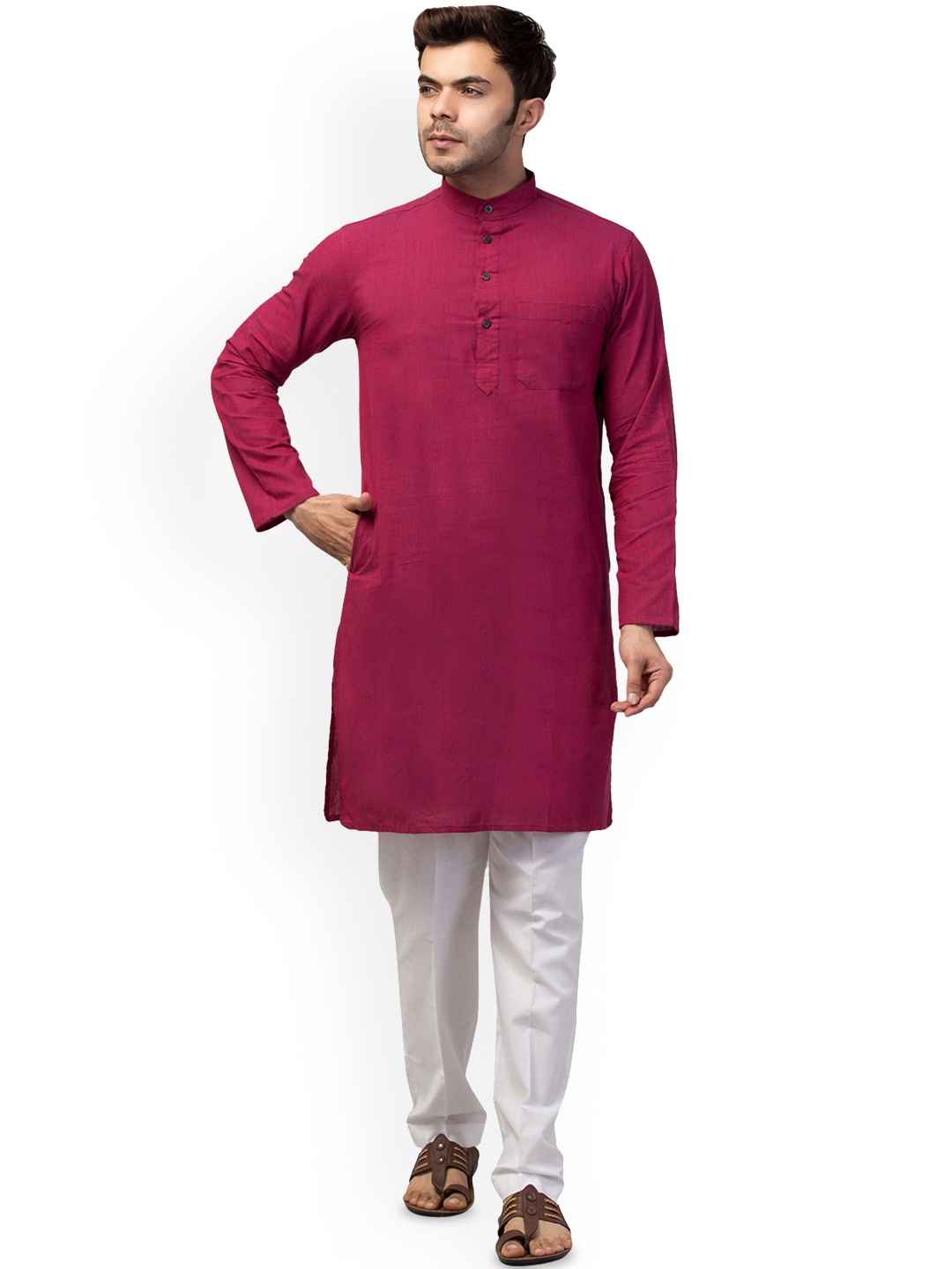 

MUSHKIYA Band Collar Straight Kurta, Purple