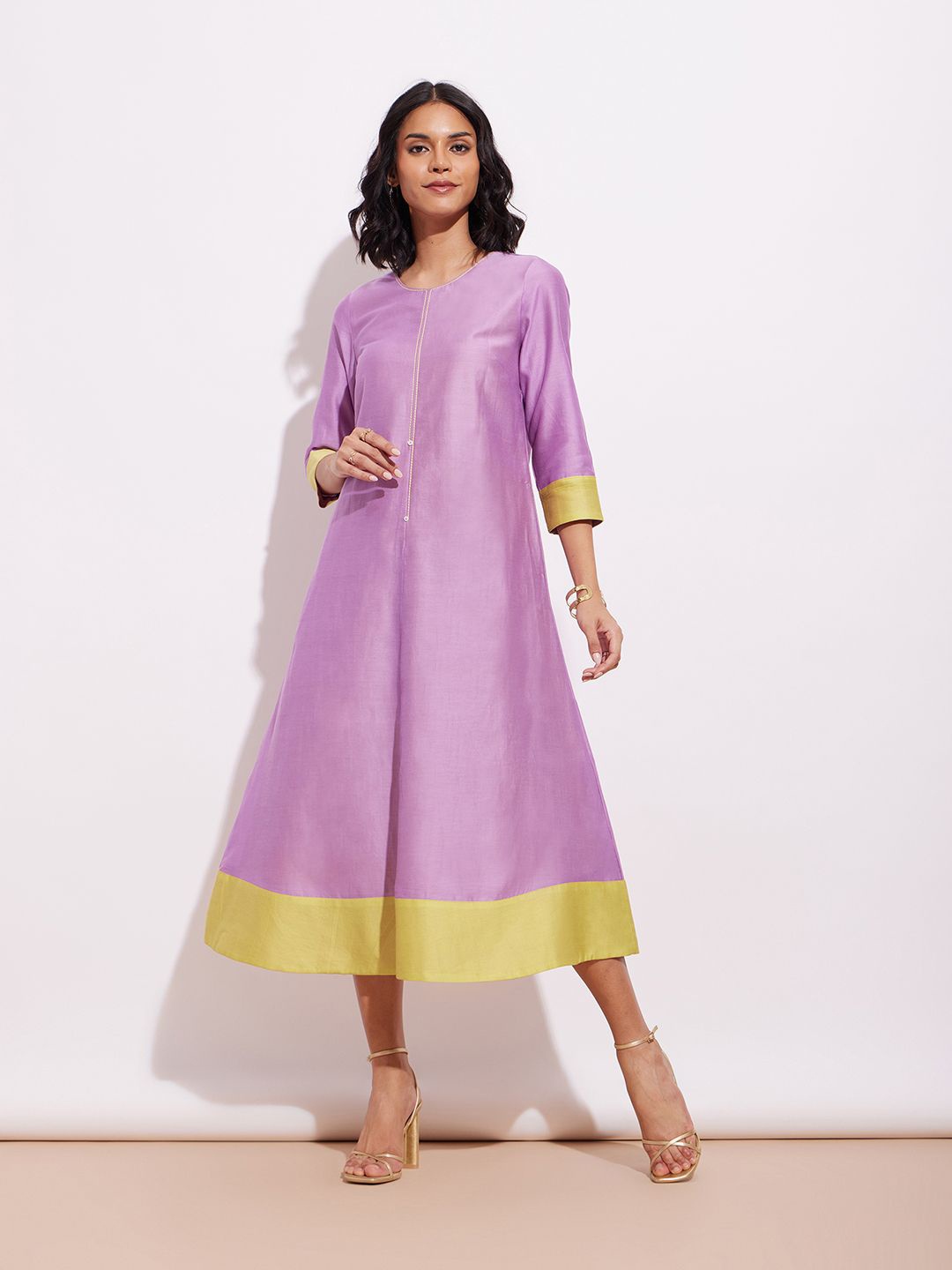 

Pink Fort Women Cotton A-Line Midi Dress, Lavender