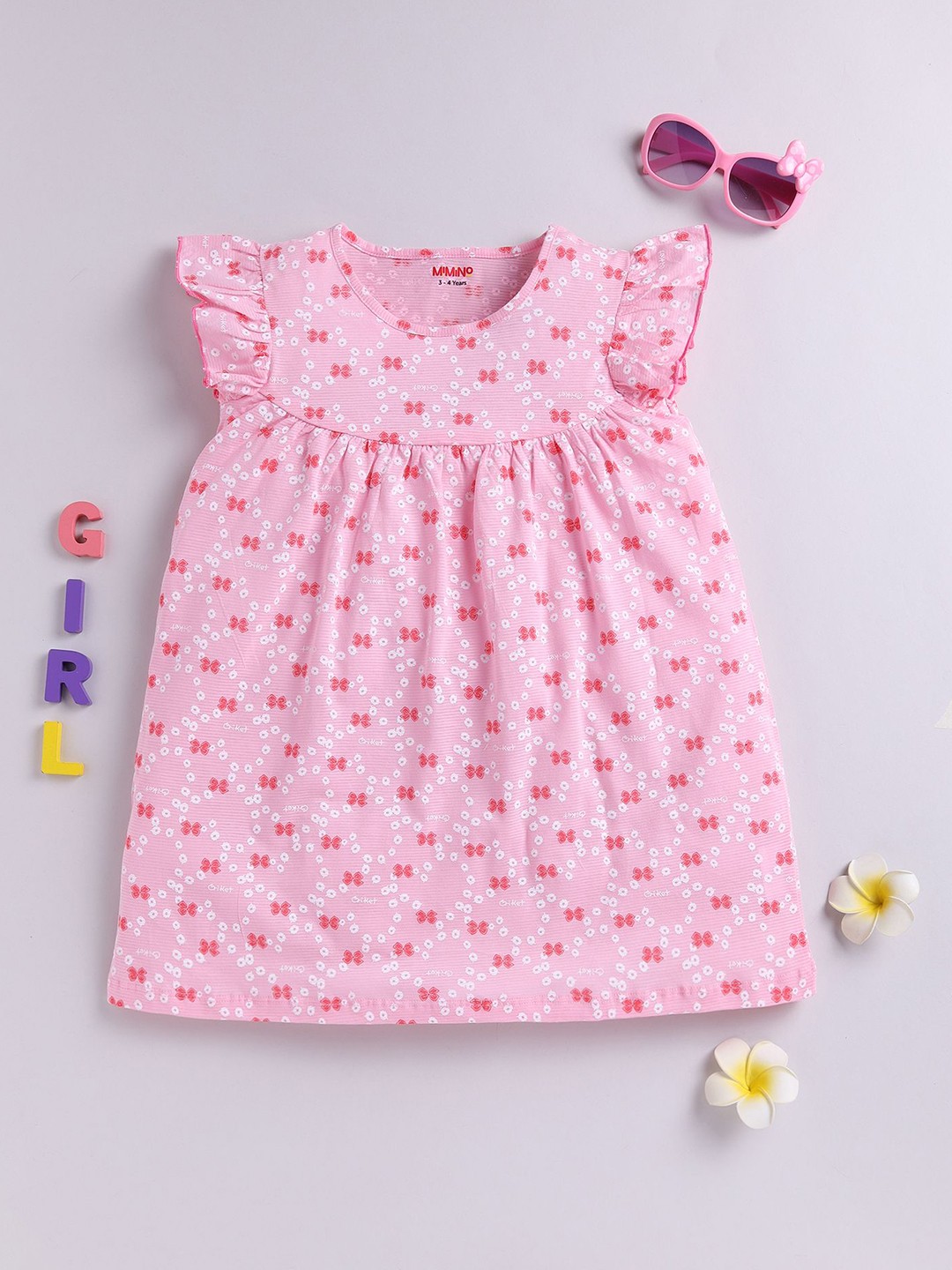 

MIMINO Print Flutter Sleeve Fit & Flare Dress, Pink