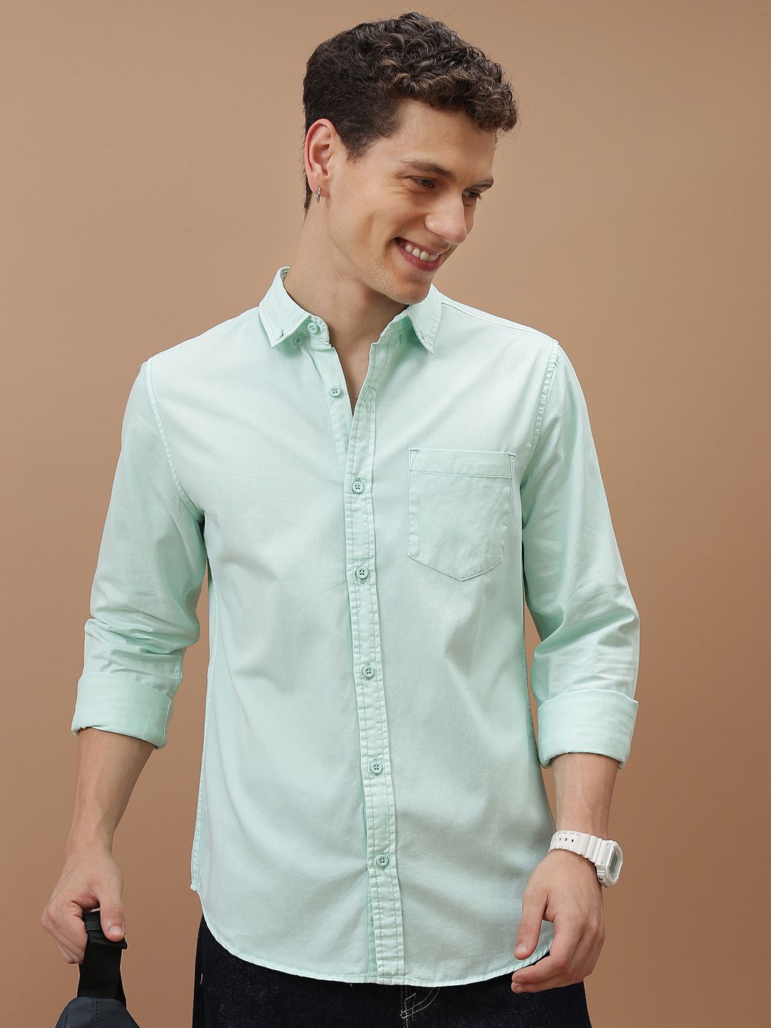 

HIGHLANDER Men Slim Fit Opaque Casual Shirt, Sea green