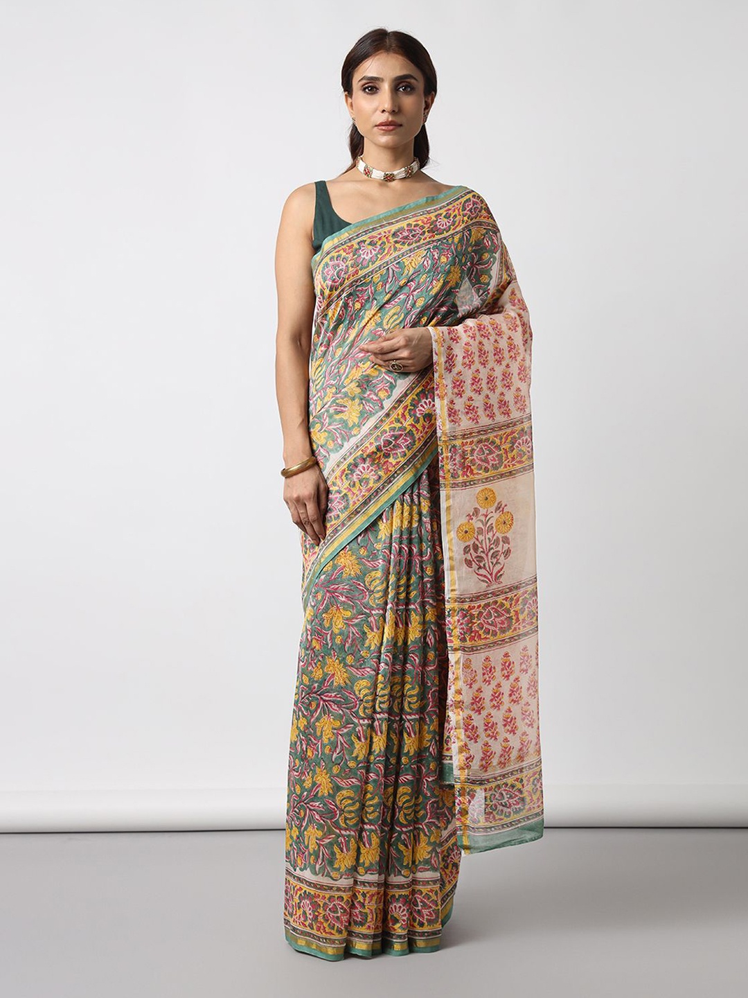 

Moora Ethnic Motifs Pure Cotton Saree, Green