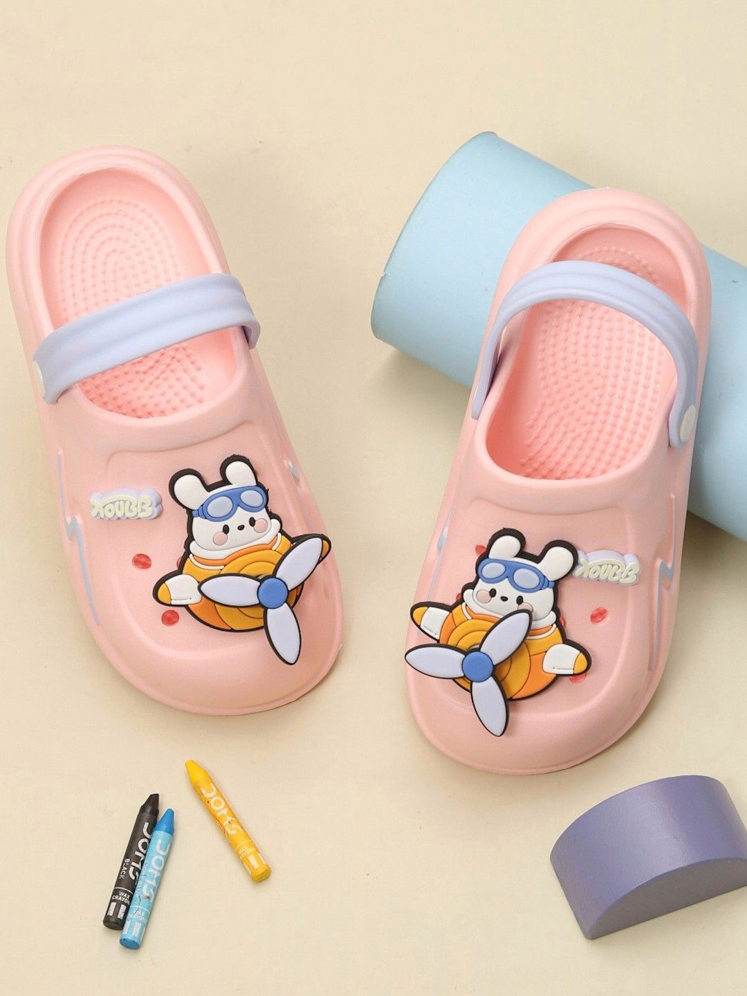 

Yellow Bee Cartoon Airplane Clogs, Pink