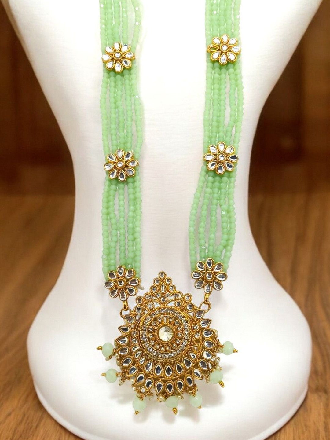 

FEMMIBELLA Gold-Plated Stone Studded & Beaded Layered Necklace