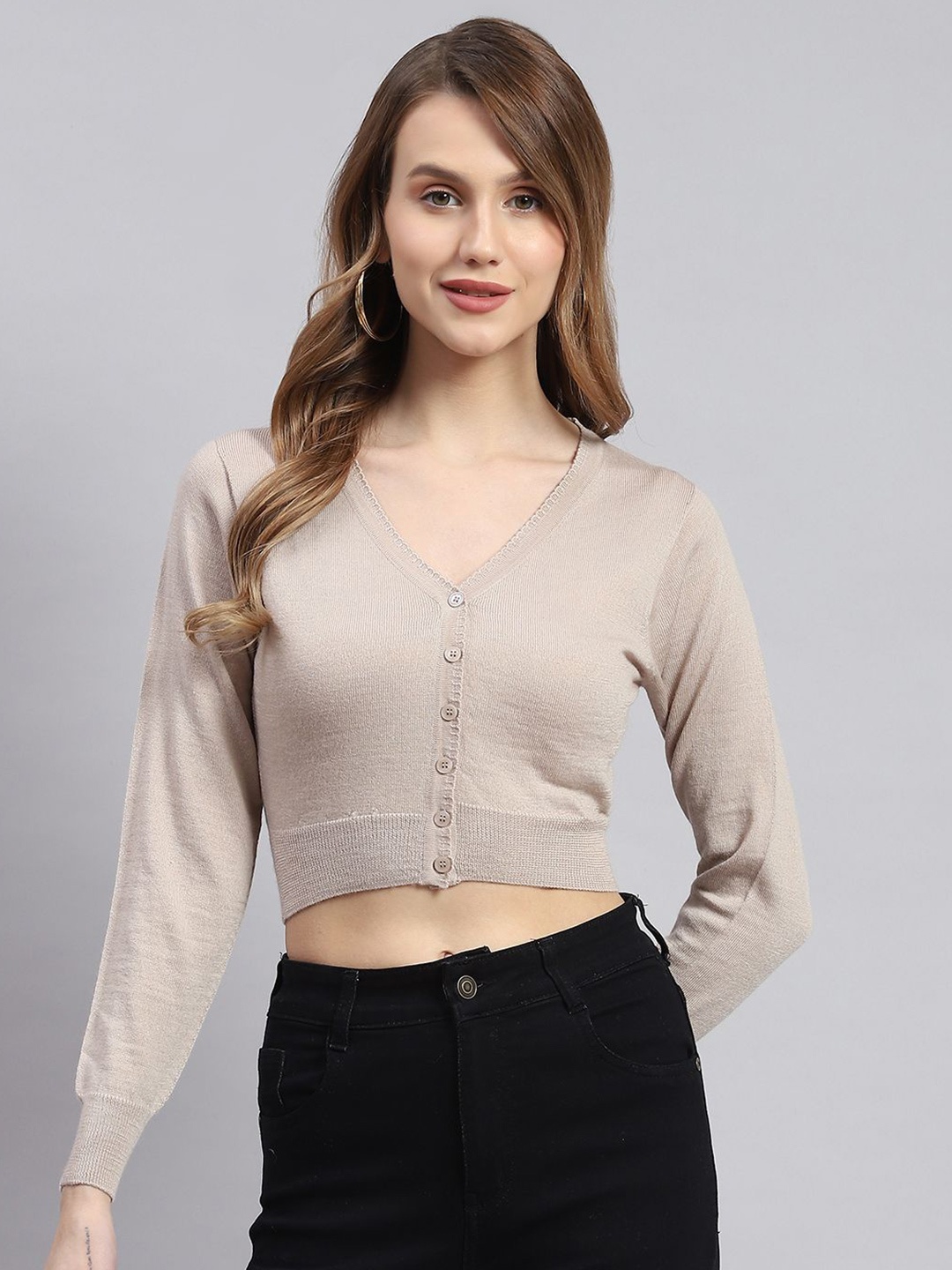 

Monte Carlo Women Woollen Crop Cardigan, Beige