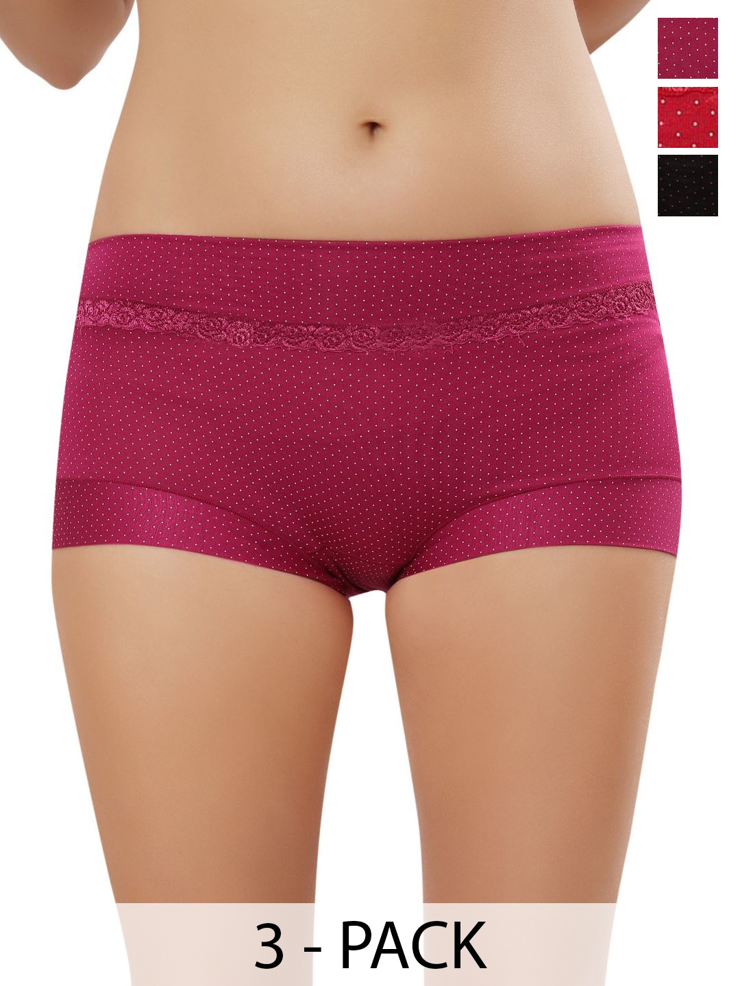 

Bella Voste Women Pack Of 3 Printed Cotton Boy Shorts Briefs, Red