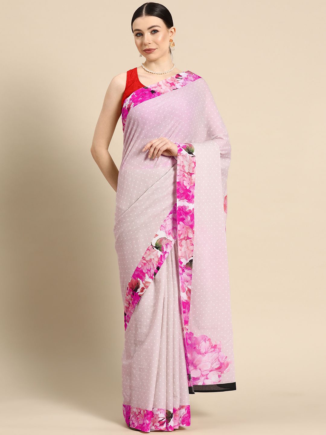 

BUTA BUTI Polka Dot Pure Cotton Saree, Pink