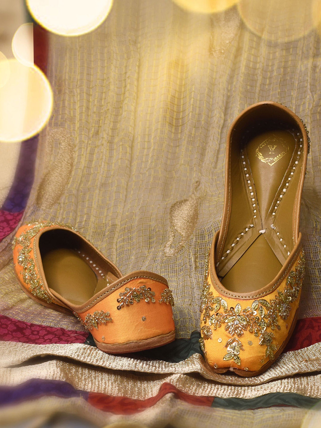 

YASSIO Embellished Round Toe Wafiya Jutti Mojaris, Yellow