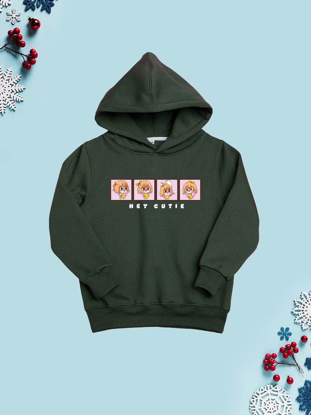 

NUSYL Girls Graphic Printed Hooded Sweatshirt, Olive