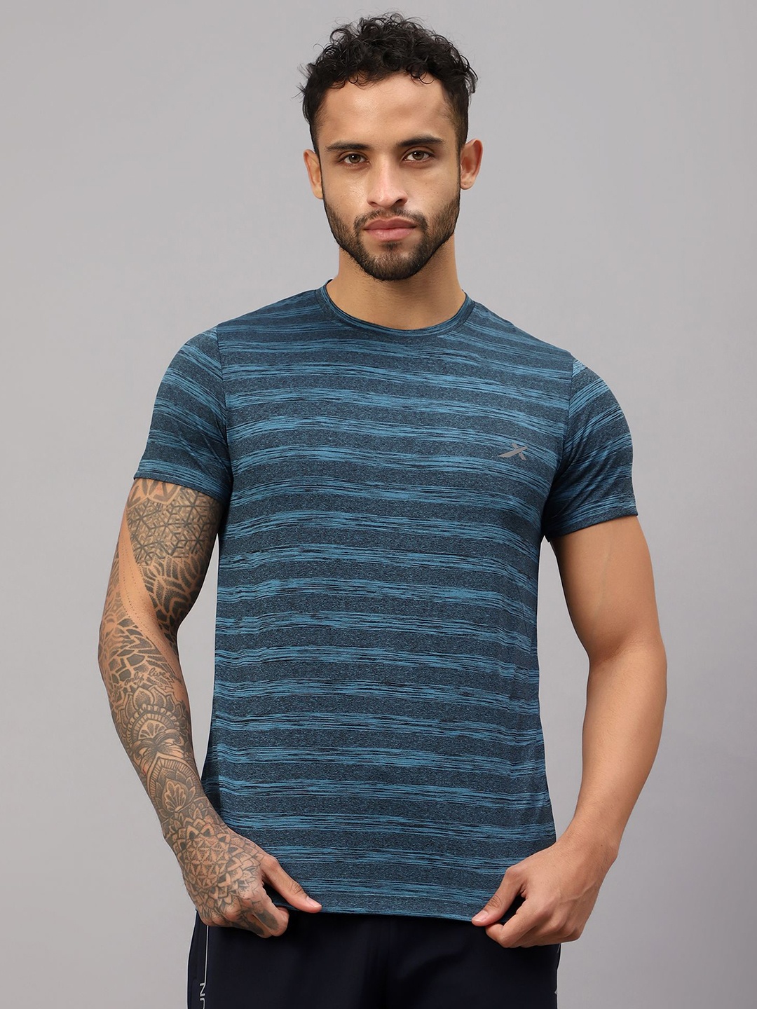 

VECTOR X Men Striped Round Neck T-Shirt, Teal
