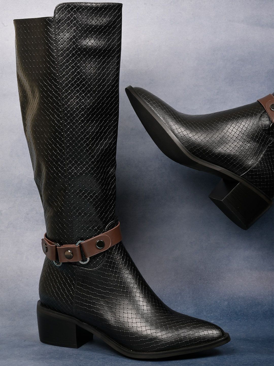 

Ronnie Grey Woven Design High-Top Boots, Black