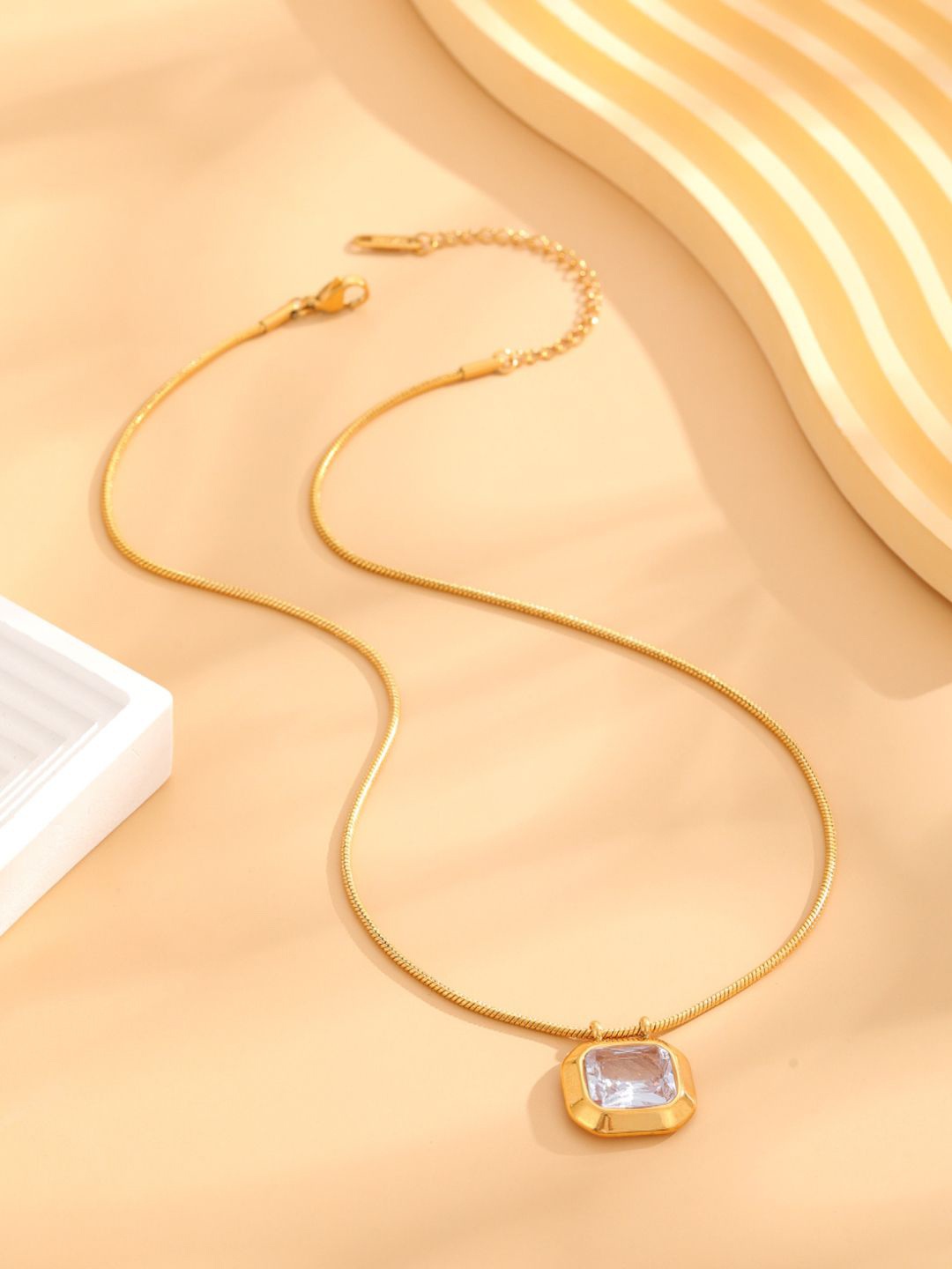 

AQUASTREET 18K Plated Waterproof Anti Tarnish White Zircon Neckalce, Gold